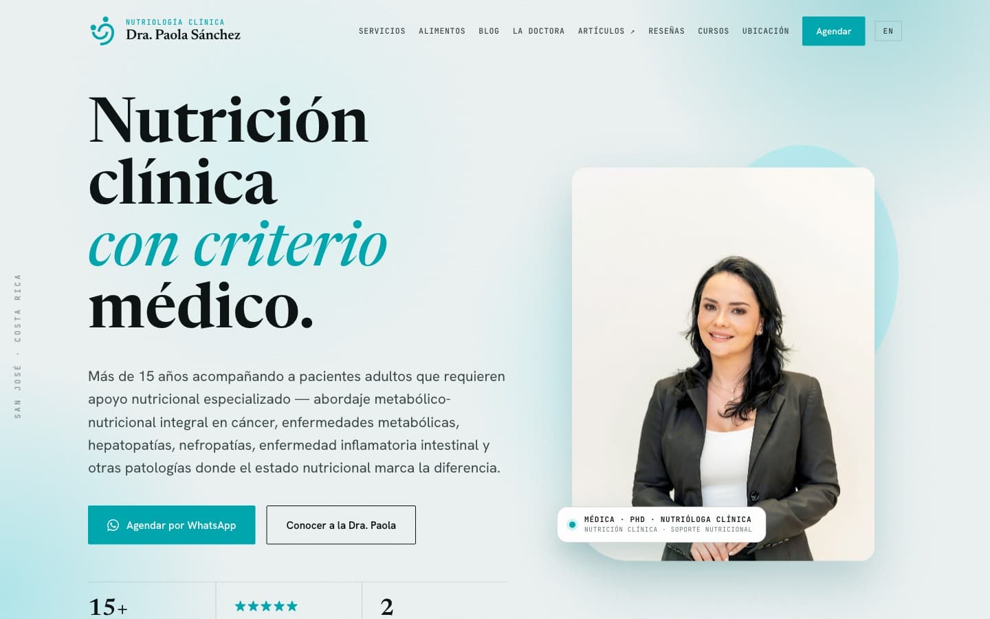 Captura del sitio de la Dra. Paola con el hero “Nutrición clínica con criterio médico”