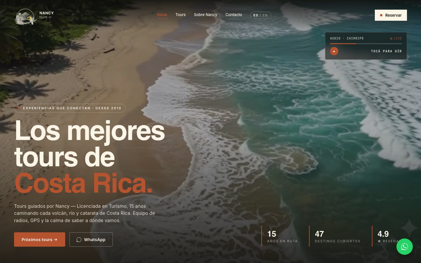 Preview del homepage de Nancy Tours Costa Rica