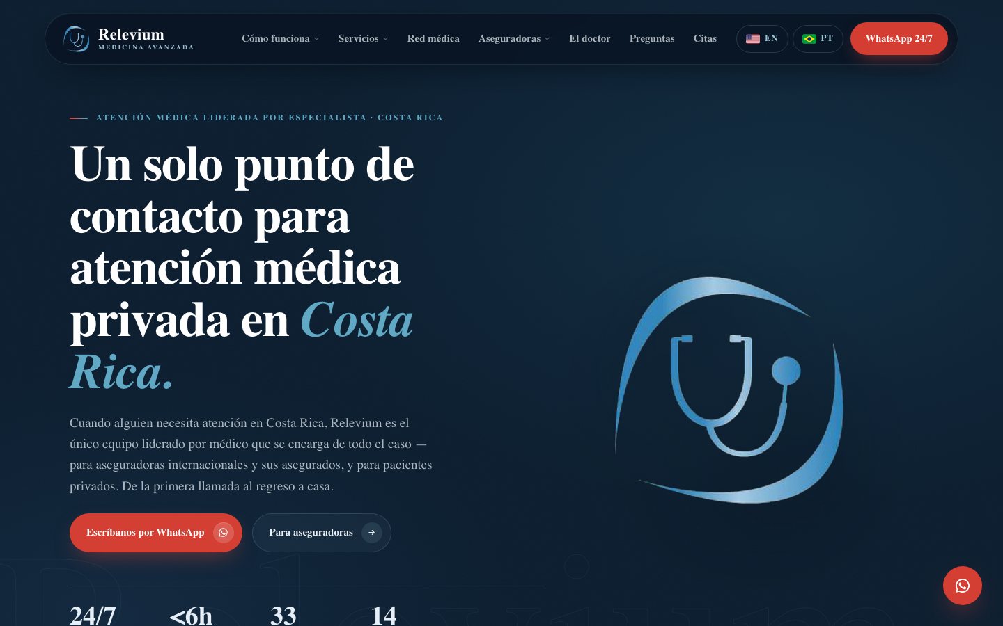 Preview del homepage de Relevium — medicina de emergencias